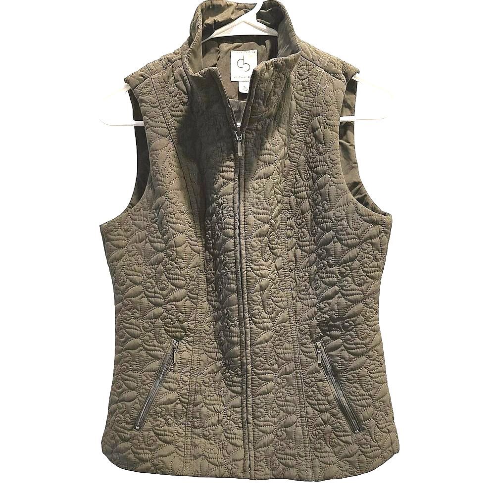 CB Established 1962 Womens S Army Green Quilted Floral Full Zip Vest Pockets